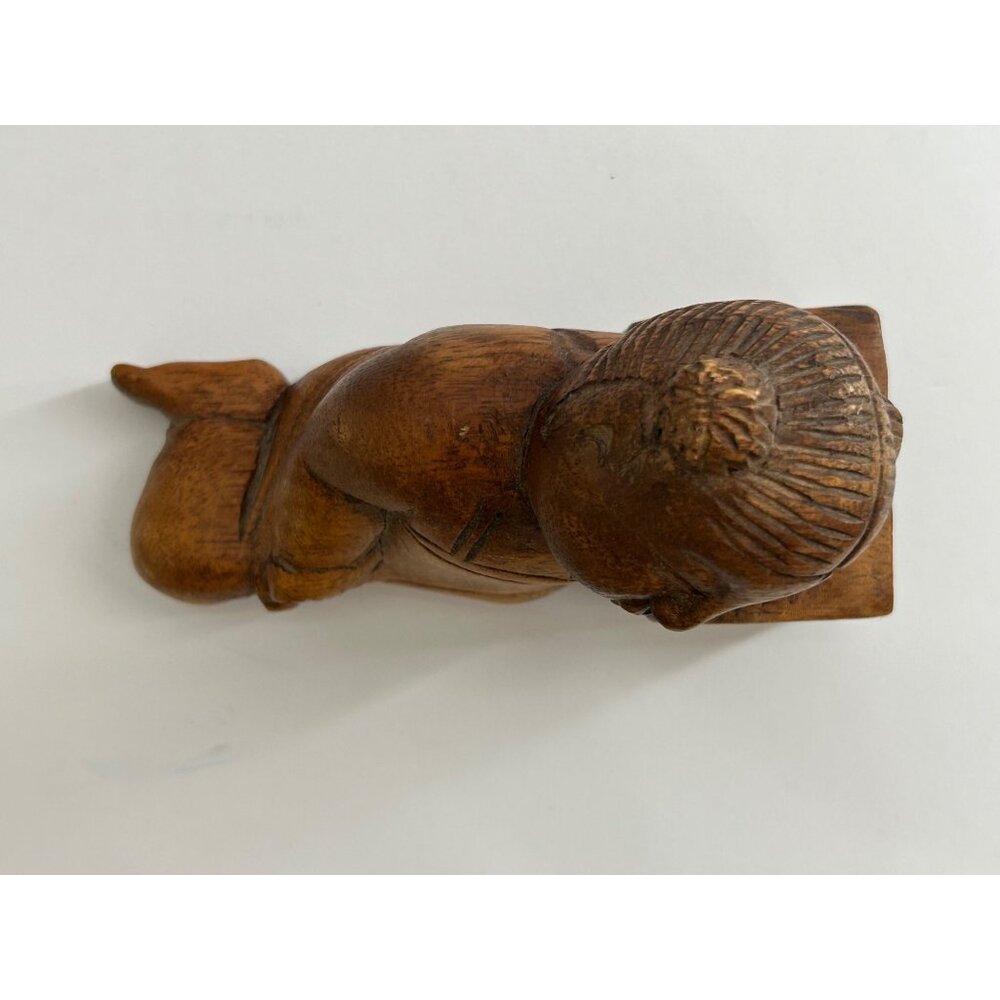 Vintage Wooden Sleeping Asian Child Resting on Books Lucky Charm Oriental Decor - Picture 6 of 8